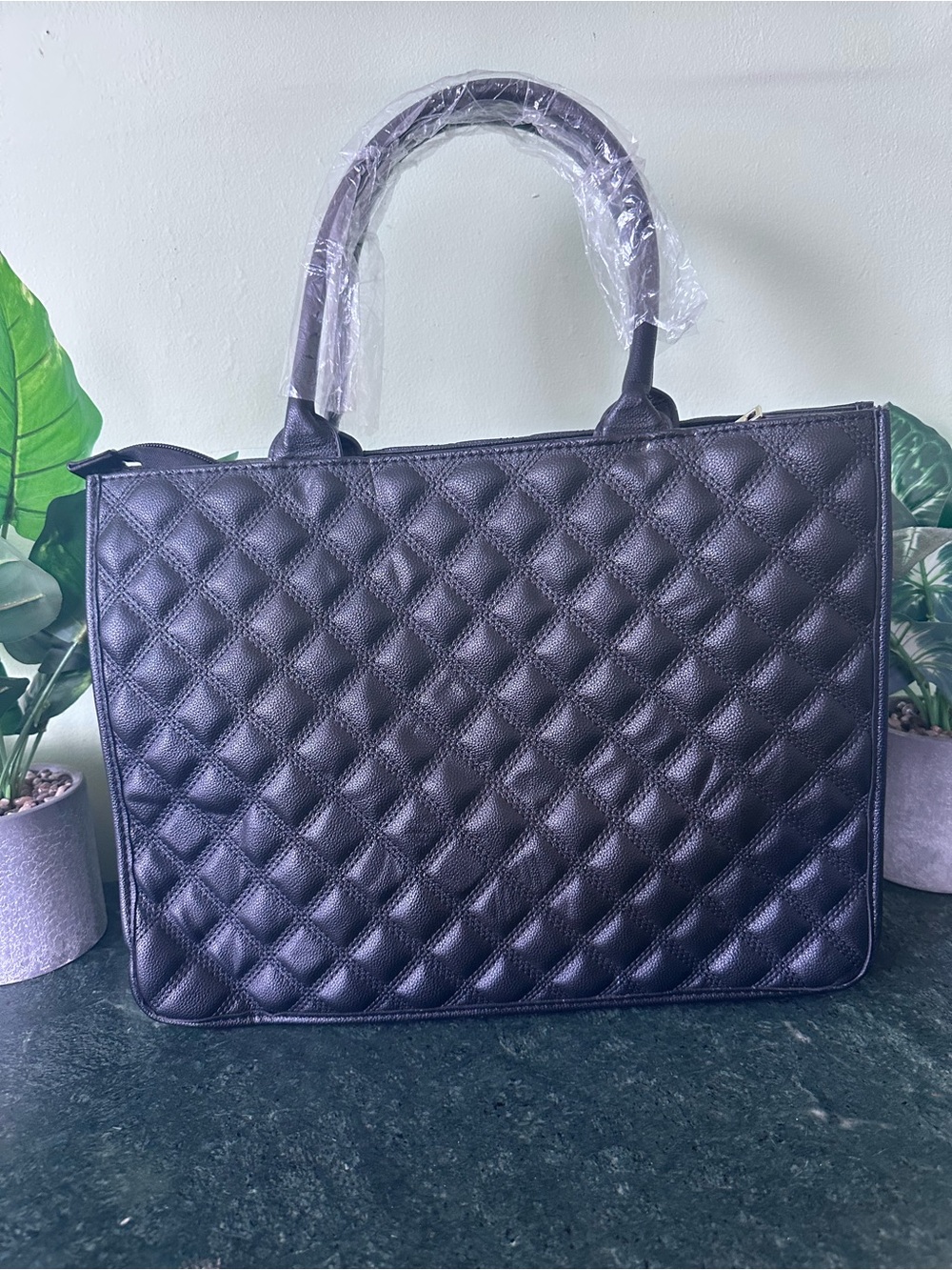 Source Unknown Black Quilted Tote Bag